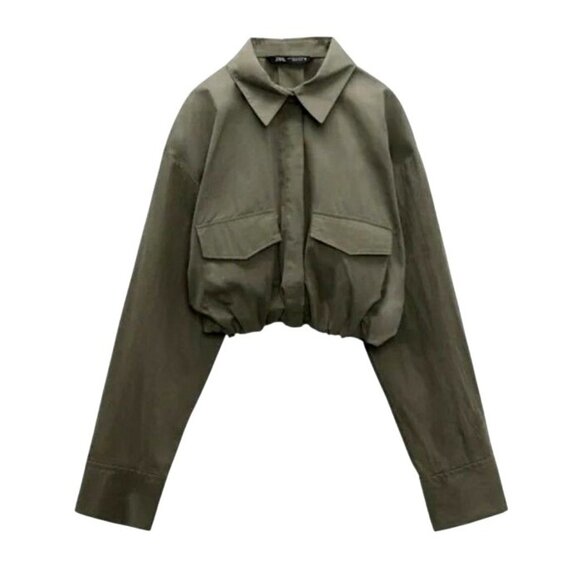 Zara Tops - ZARA — Women’s Green Cropped Utility Jacket (Size L)